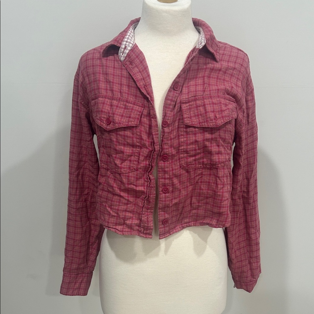 American Eagle Outfitters Pink Plaid Button-Down Shirt